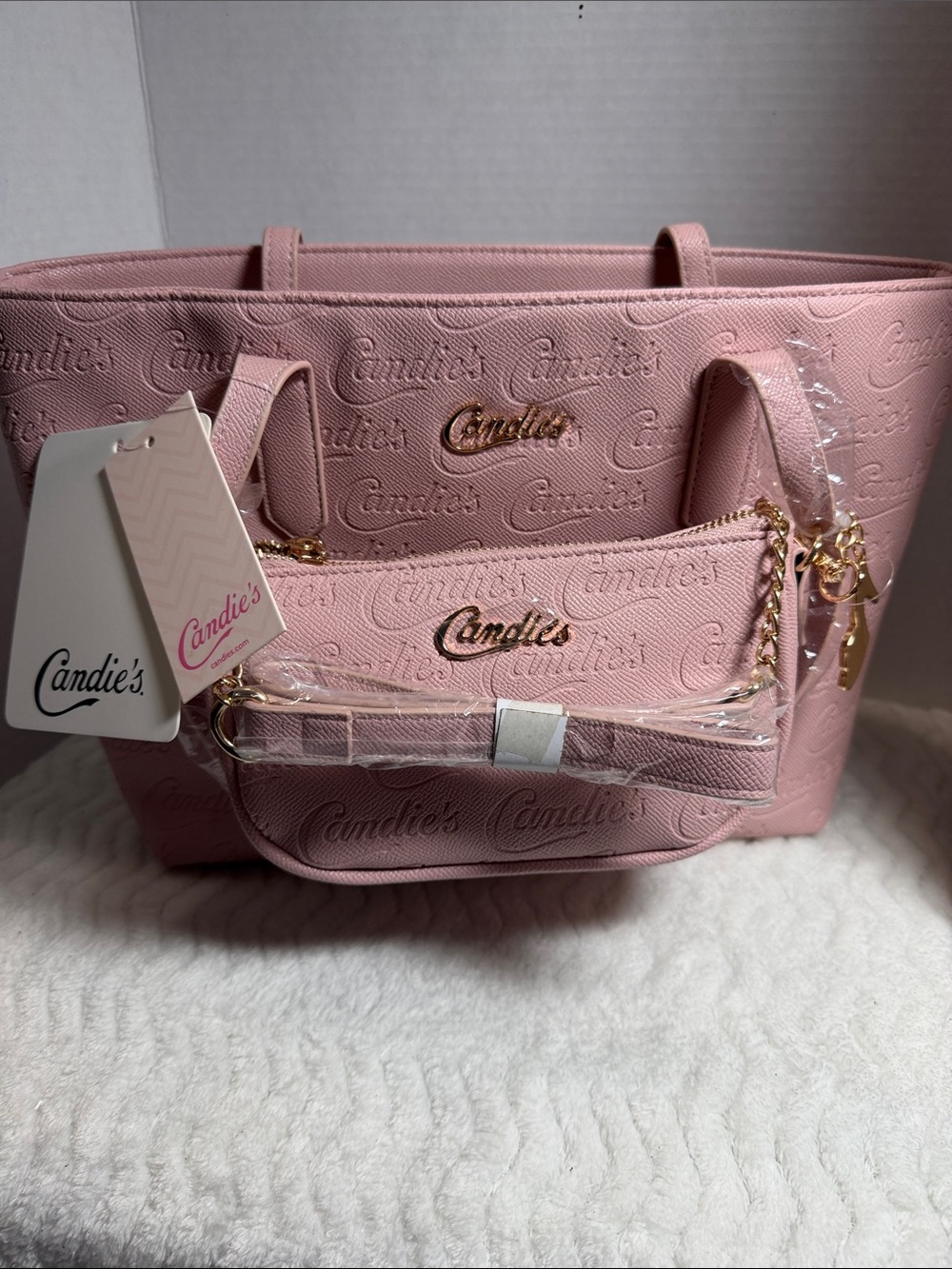 Candie's Pink Embossed Tote with Matching Pouch